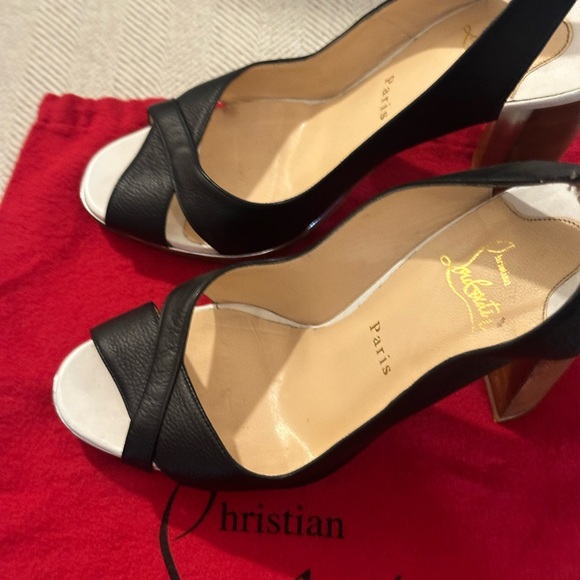 Authentic Christian Louboutin Chrome, White & Black Platform Heels - Picture 5 of 14